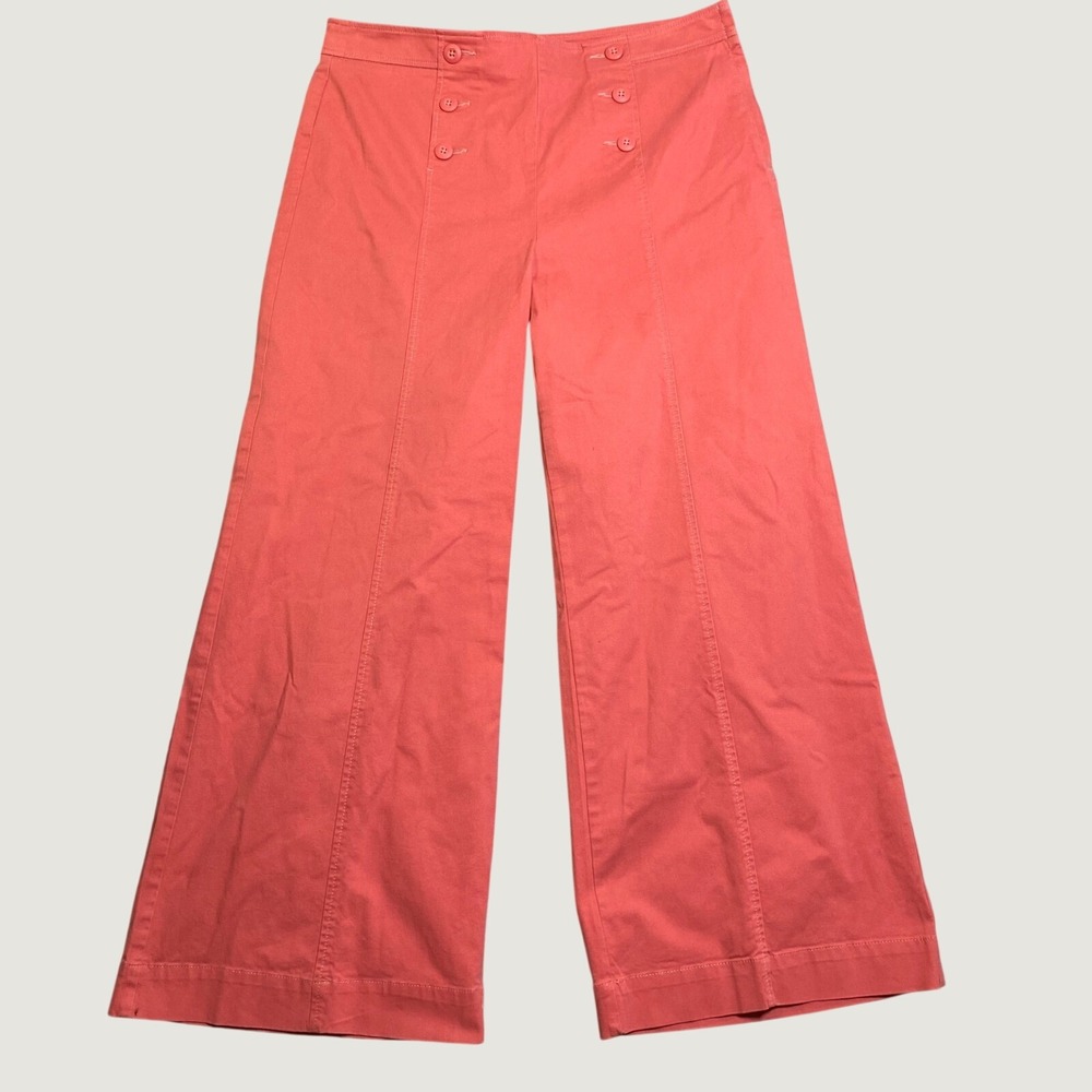 Loft Sailor Pants Womens Sz 14 Coral Pink High Rise Wide Leg Cotton EUC Nautical